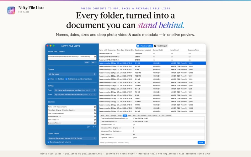 Nifty File Lists app screenshot