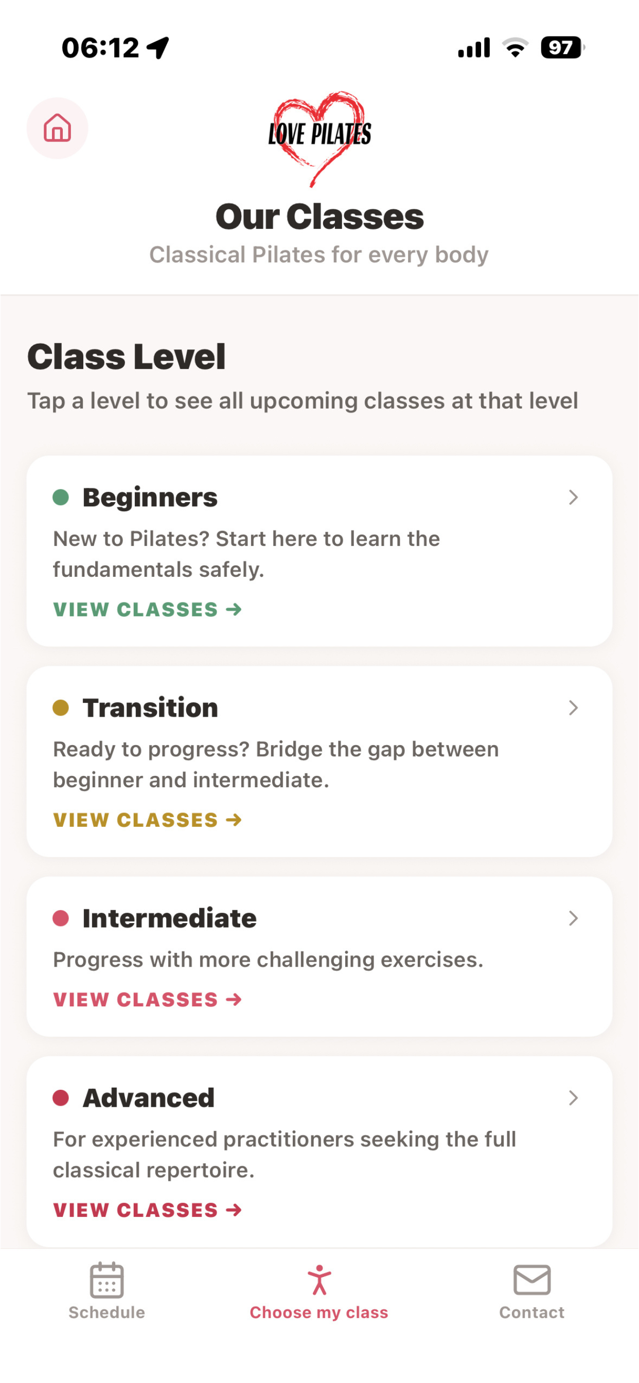 Love Pilates Booking App screenshot 2