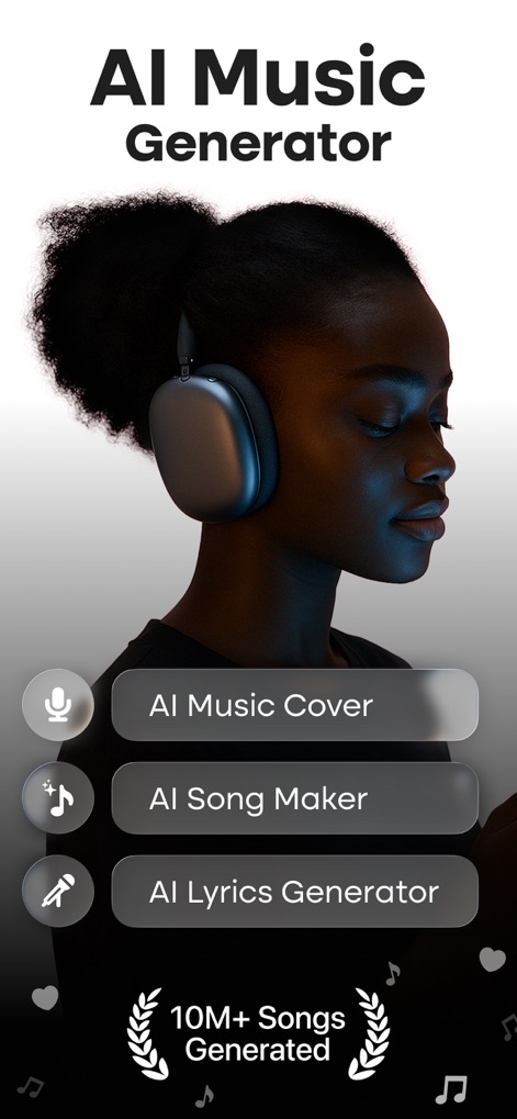 MyTunes : AI Music Generator - The app's initial screen provides direct access to key functions like AI Music Cover and AI Song Maker, showcasing a user-friendly entry point.