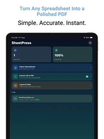 Convert Excel to PDF: XLSX iPad screenshot
