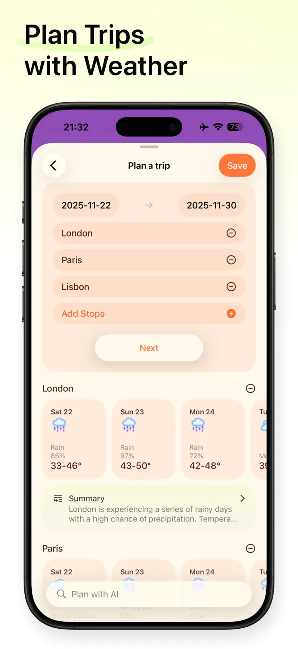 #2. Weather mini - Trip Forecasts (iOS) By: Kai Luo