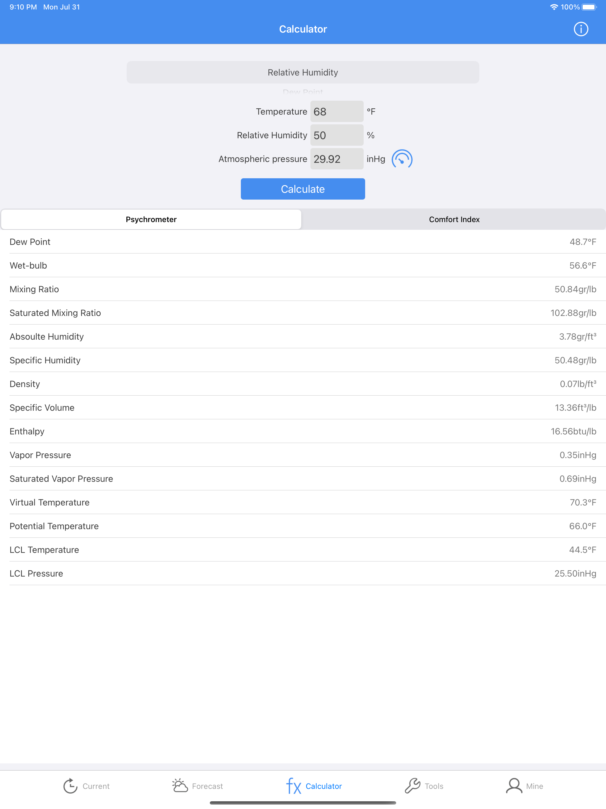 Meteo Calc: Tiempo