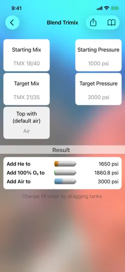 Capture d'écran de Trimix Tools sur iPhone 1