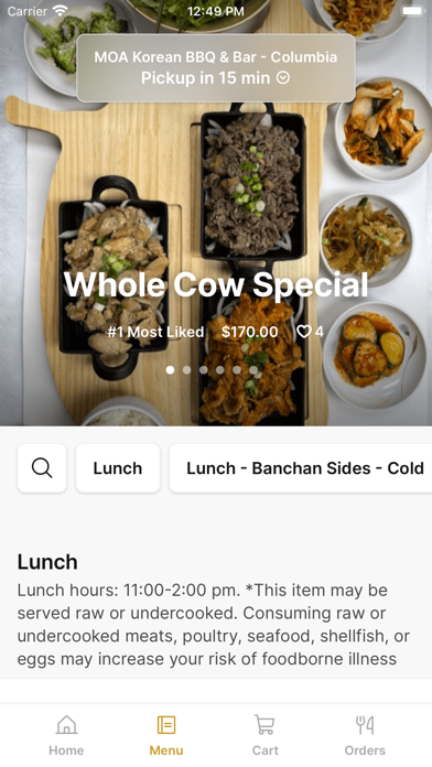 MOA Korean BBQ iPhone screenshot 2 - Food & Drink app