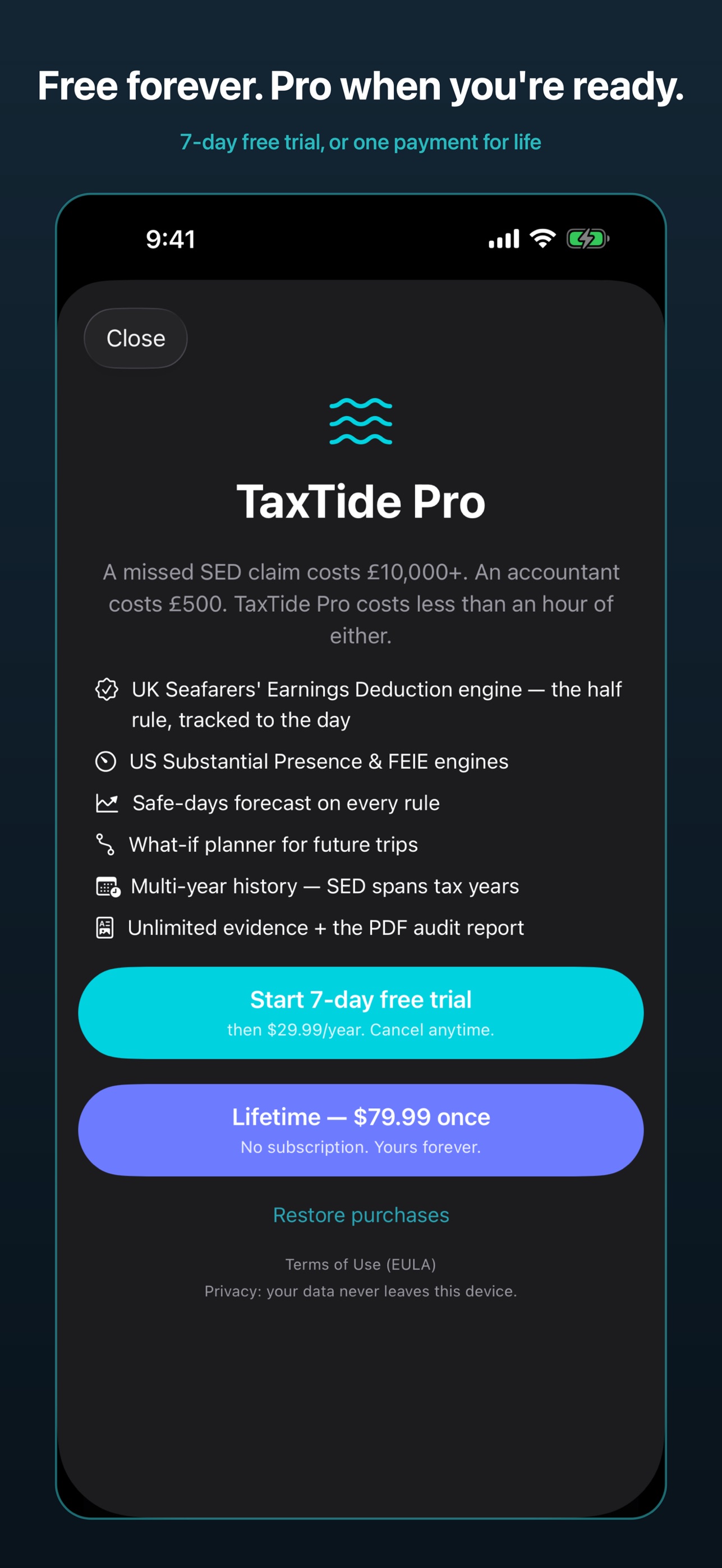 Screenshot 1 of TaxTide — Seafarer Tax Days