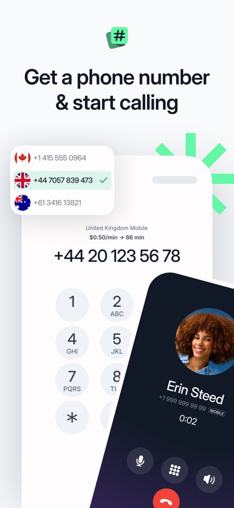 Roamless: eSIM Travel Internet - Explore how users can acquire and manage multiple international numbers, complete with an integrated dial pad and an active in-app call interface.