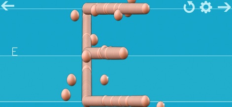 Writing Wizard: Learn to Write - Diese Ansicht zeigt den Großbuchstaben 'E', der mit einer einzigartigen, perlenartigen Textur dargestellt wird, was das visuelle Lernerlebnis bereichert und ansprechend gestaltet.