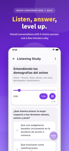 FaveLingo: AI Listening Quiz iPhone screenshot