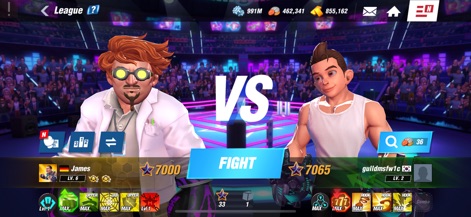 Boxing Star: Boxing Fight Game - Los usuarios se preparan para el combate en esta pantalla de emparejamiento, donde la diversidad de personajes estilizados se hace evidente, y se muestran claramente los indicadores de nivel y las habilidades de cada jugador.