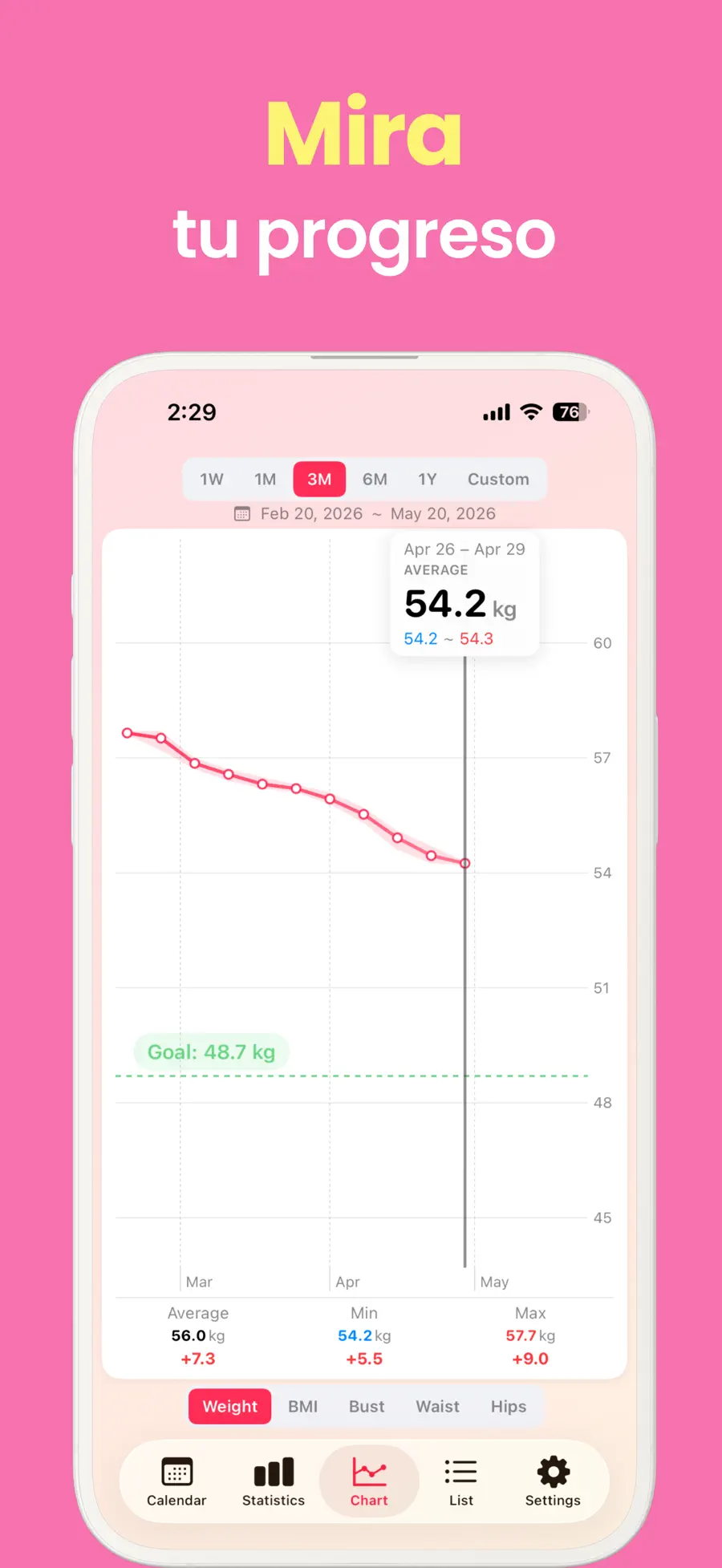 Captura del App Store de Control de Peso & Adelgazar con un calendario de peso diario y progreso hacia el objetivo (4/6)