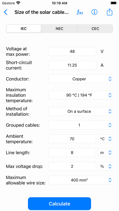 Photovoltaic Calculations Screenshot