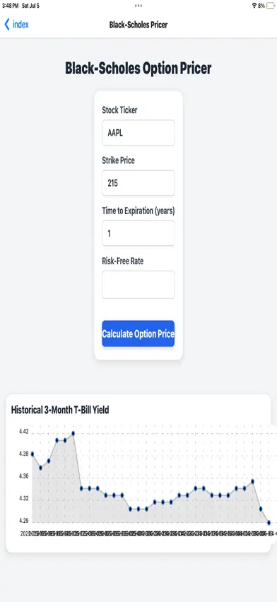 BlackScholesApp screenshot 1