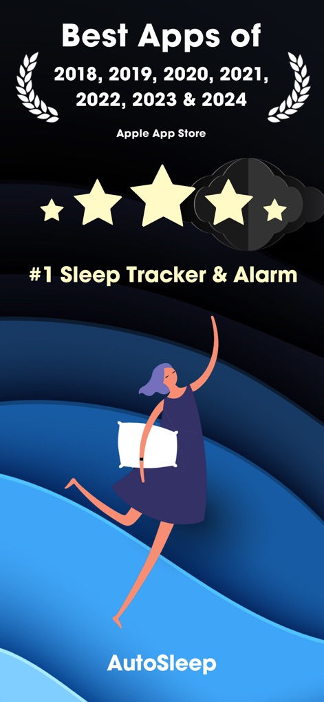 AutoSleep: Watch Sleep Tracker - Die App präsentiert stolz ihre wiederholten Auszeichnungen als "Beste App" der Apple App Stores und die hohe Bewertung von 4,5 Sternen, was ihre Spitzenposition als #1 Schlaf-Tracker unterstreicht.
