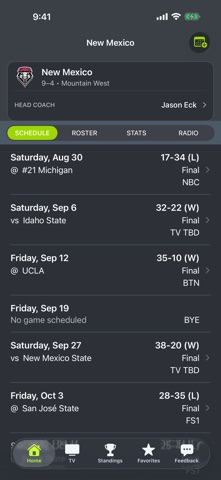New Mexico Football Schedules app screenshot
