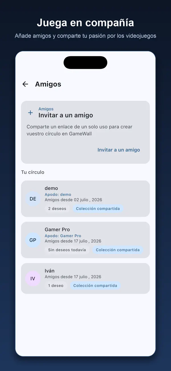 GameWall amigos y colecciones compartidas