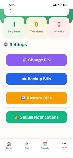Captura de pantalla de ATS Bill Reminder en iPhone 6