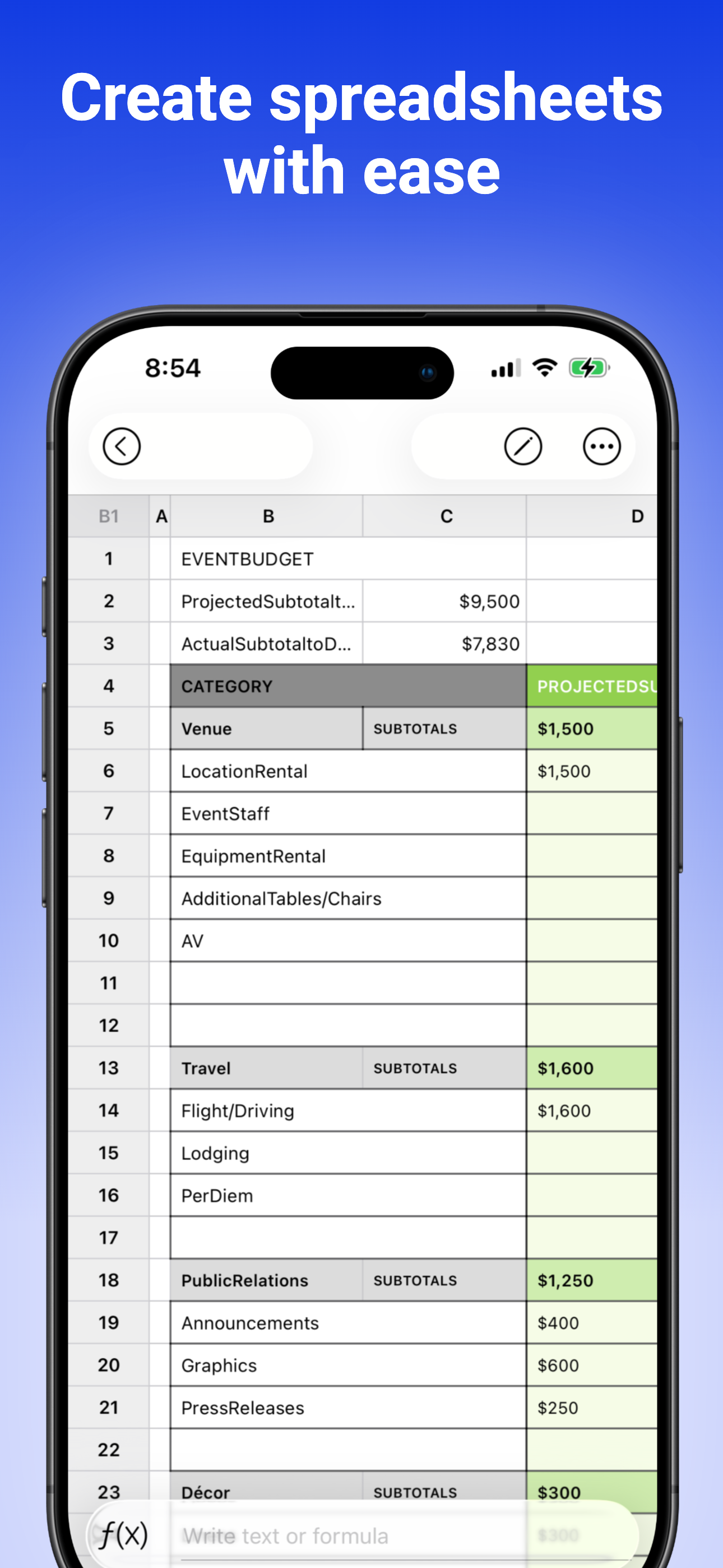 The Spreadsheet App. - Sheets