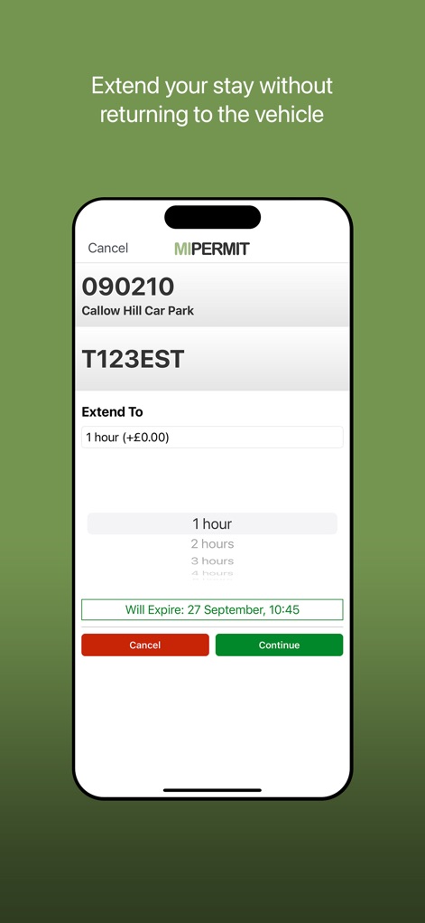 MiPermit - Extend parking sessions remotely with ease, using clear duration options and real-time updates on the new expiry time.