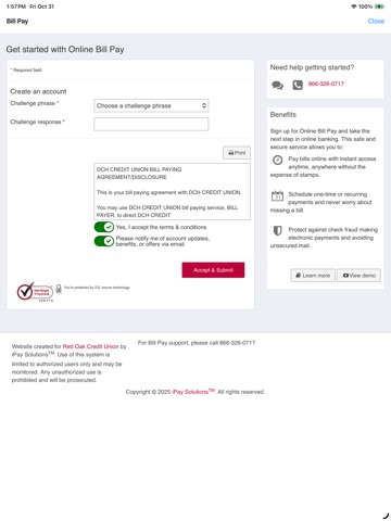 Red Oak Credit Union Mobile iPad screenshot