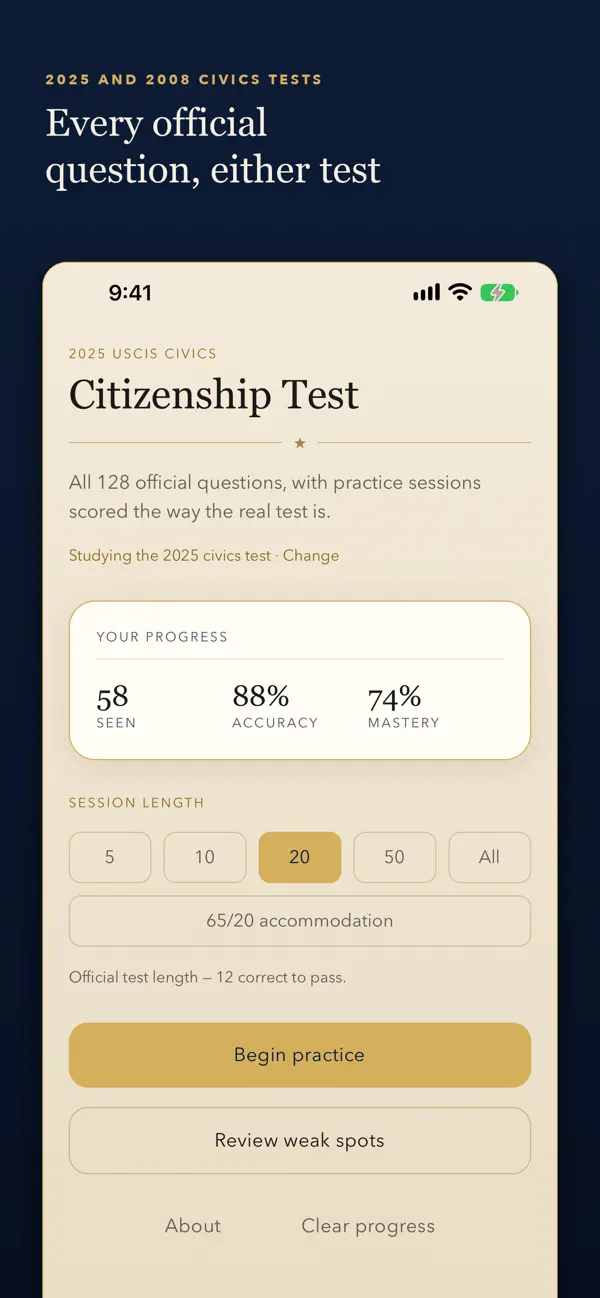 Screenshot #1 pour Citizenship Test Prep