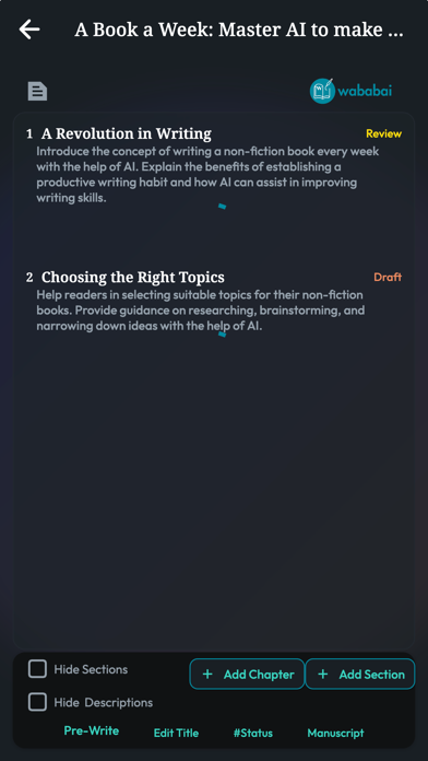 WABABAI Book Writing App Screenshot