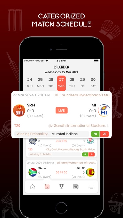 Red White Cricket Live Line Screenshot