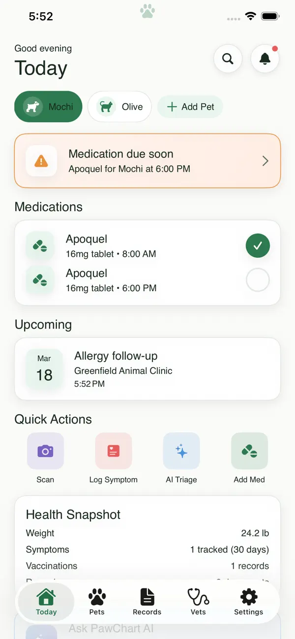 Screenshot #1 pour Pet Health Companion