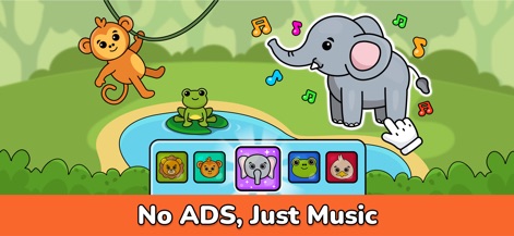 Baby Piano for Kids & Toddlers - L'application offre une expérience d'apprentissage sereine, sans publicité intrusive, où les jeunes explorateurs peuvent interagir avec des animaux de la jungle et leurs sons caractéristiques.