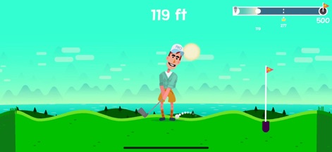 Golf Orbit: Perfect Swing - Positionnez-vous pour un coup rapproché, la balle étant idéalement placée à côté du drapeau, démontrant la nécessité de la précision pour atteindre le trou.