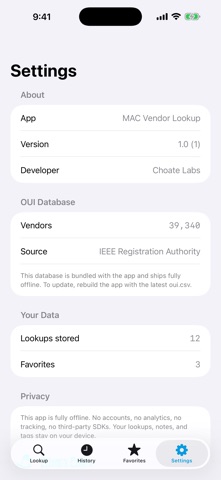 MAC Vendor Lookup iPhone screenshot