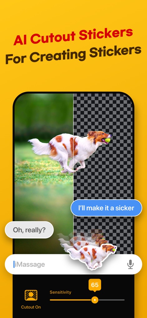 ImgPlay: GIF Maker & Meme - Observe the app's powerful AI background removal feature and the precision offered by the sensitivity slider for creating custom stickers.