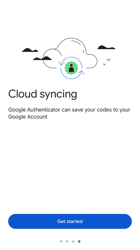 Google Authenticator App Store screenshot 4, headline “Cloud syncing”. Headline on one line.