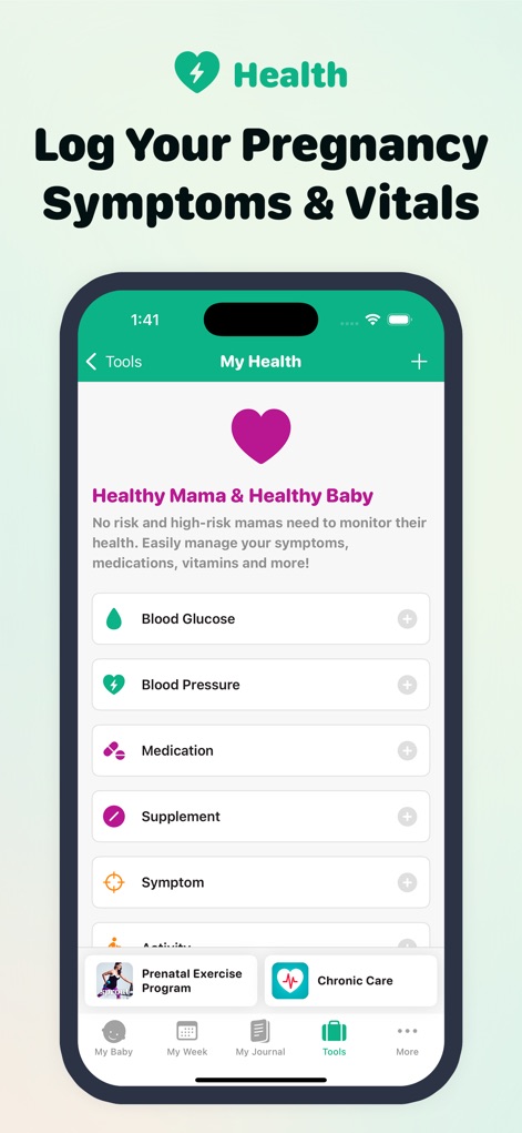 Pregnancy Tracker - Due Date - Maintain detailed health records through comprehensive symptom logging and vital sign tracking for conditions like blood pressure.