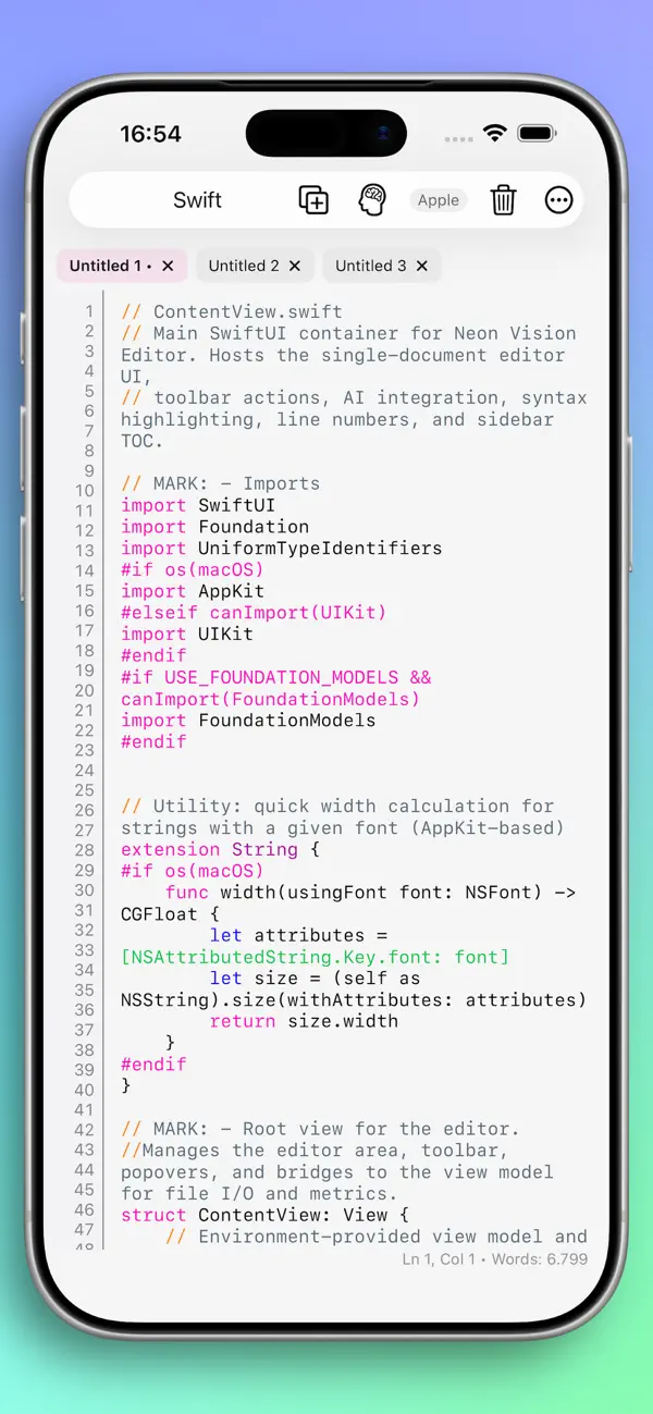 #4. Neon Vision Editor (iOS) Podle: Hilthart Pedersen