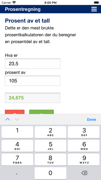 Prosentregning Screenshot
