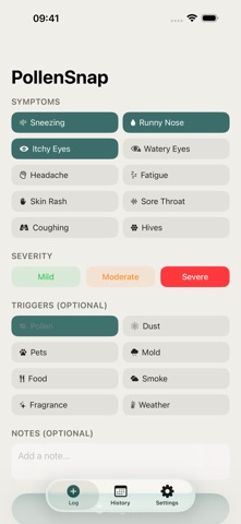 PollenSnap: Allergy Log iPhone screenshot