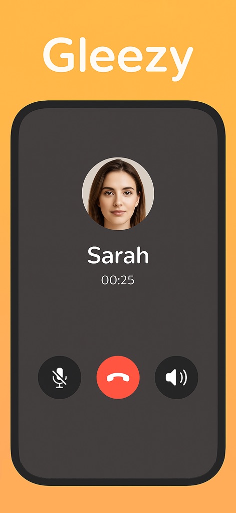Gleezy - Explore how Gleezy provides a clean, focused interface for voice calls, featuring prominent caller identification and essential, easy-to-access call control buttons.