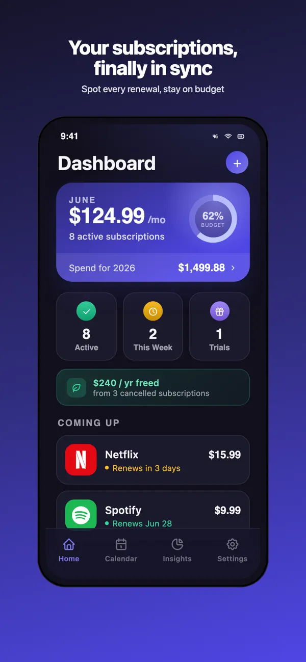 Screenshot #1 pour SubSync | Manage Subscriptions