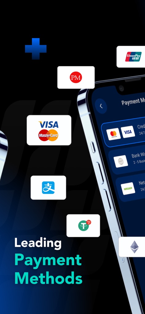 PU Prime - Forex Trading - Questo screenshot mostra i "Leading Payment Methods" disponibili, con loghi familiari come "VISA" e "Mastercard" che garantiscono opzioni di deposito versatili e sicure.