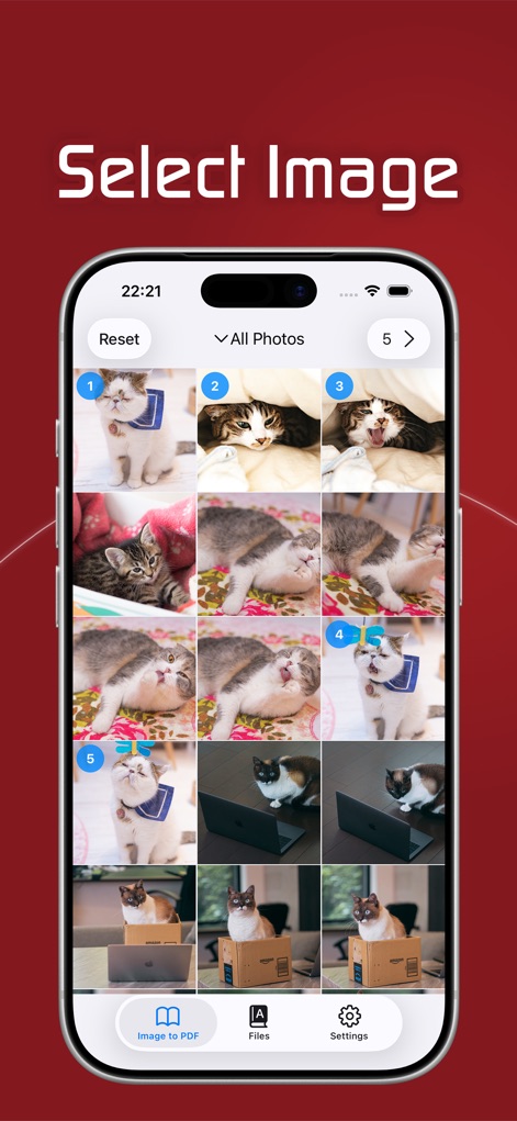 Image to PDF - Convert to PDF - This tool streamlines the image conversion process, enabling users to select multiple photos from their gallery with clear numbered indicators and a comprehensive image grid.