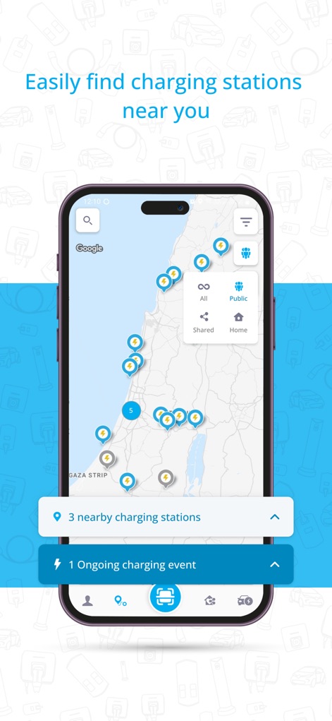 Gnrgy Go - The app's real-time map displays available charging points, while extensive filtering options like 'Public' and 'Home' help users quickly find suitable locations.
