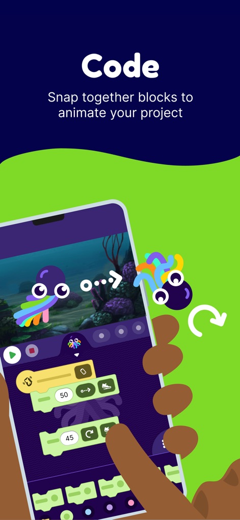 OctoStudio: Create-Code-Learn - This tool demystifies coding for young minds, allowing them to drag and snap intuitive coding blocks to animate delightful characters on screen.