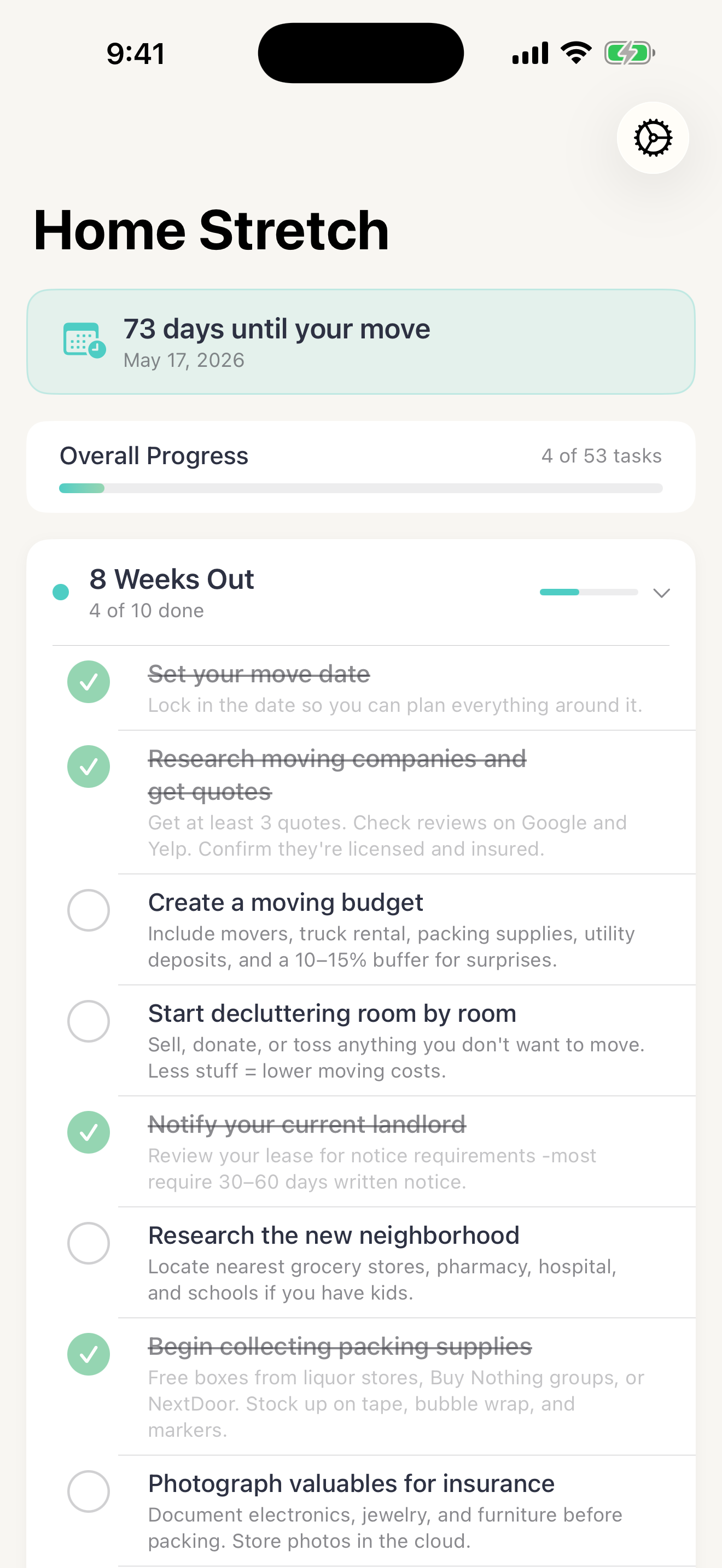 Home Stretch: Moving Checklist