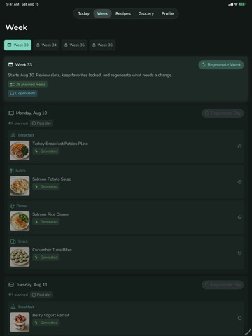 MyMealPlanner - Weekly Meals iPad screenshot