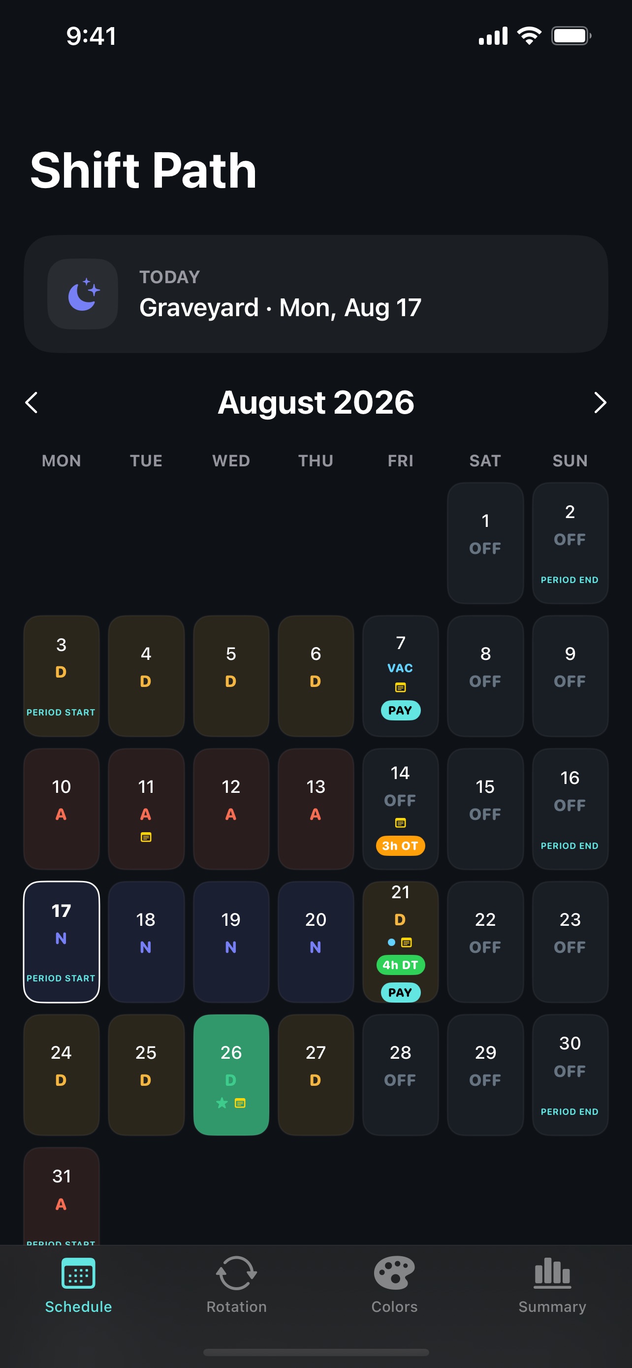 Screenshot 1 of Shift Path Work Calendar