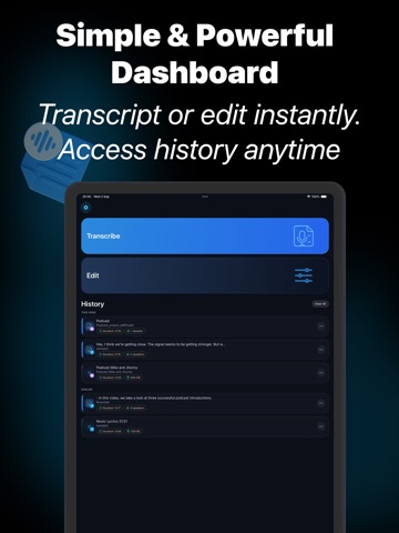 Transcript & AI Video Editing iPad screenshot