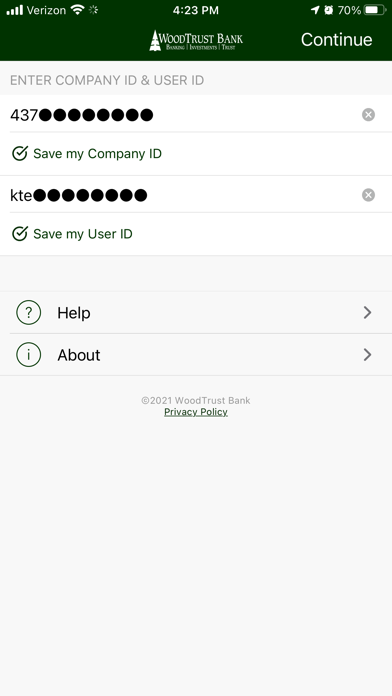 WoodTrust Bank Business Mobile Screenshot