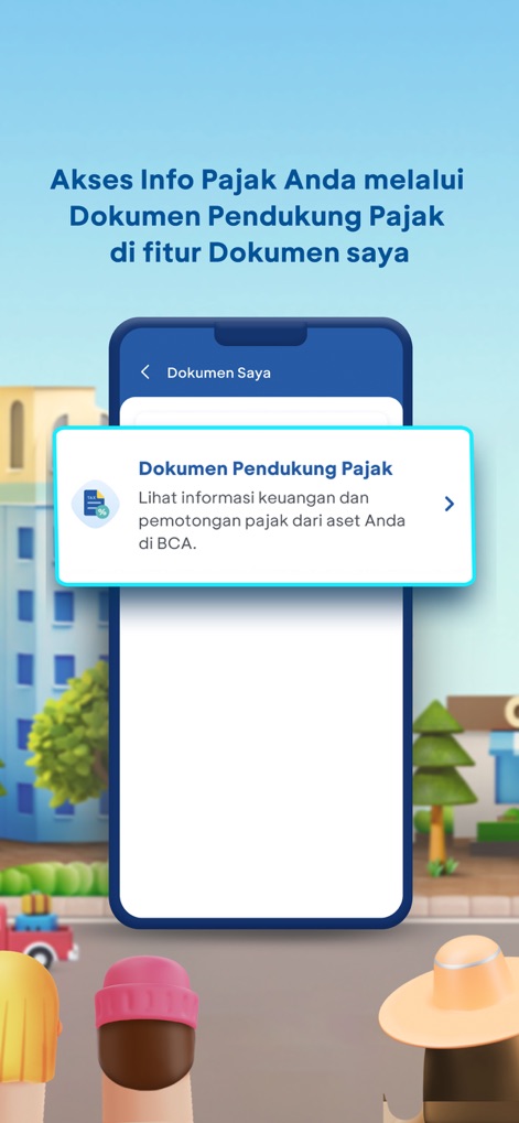 Halo BCA - Esta herramienta organiza los datos financieros, presentando una tarjeta informativa para "Dokumen Pendukung Pajak" y una navegación clara dentro de la sección "Dokumen Saya" para fácil acceso.