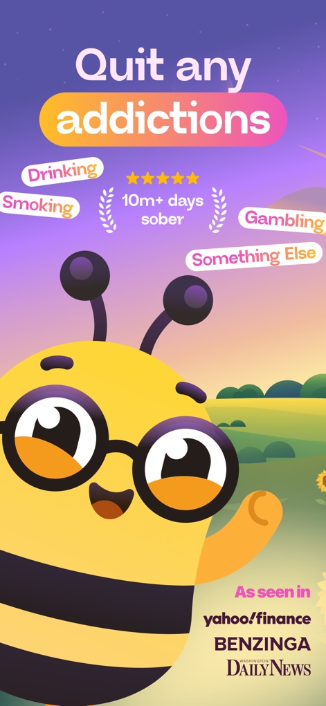 Sunflower - Quit Any Addiction - This tool empowers users to specify their addiction type, whether it's alcohol or gambling, and highlights its recognition in media outlets.