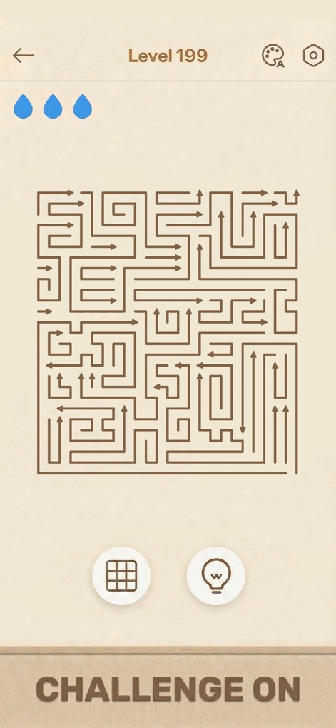 Arrows GO! - Explore the app's advanced, densely packed arrow grid layouts and the user interface that clearly displays level progression within its minimalist design.